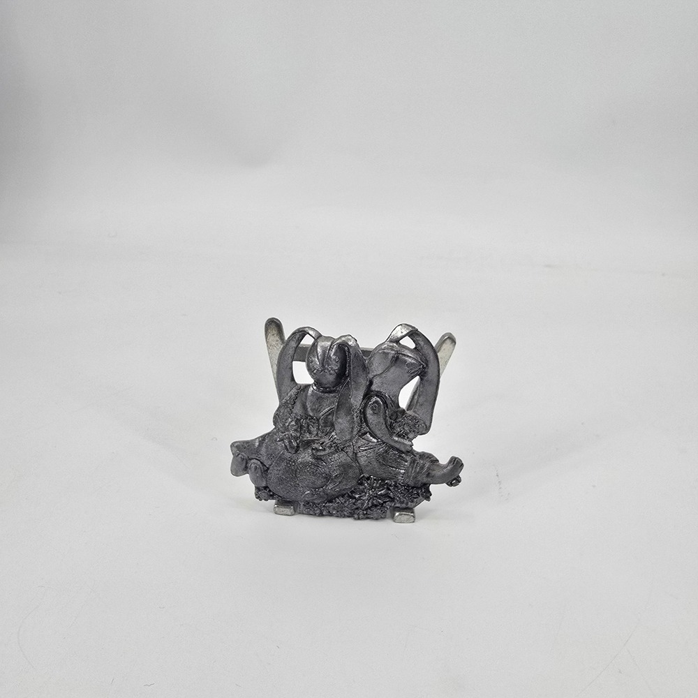 Vintage 1990s Pewter Bunny Rabbit Business Card Photo Holder Cottagecore Country